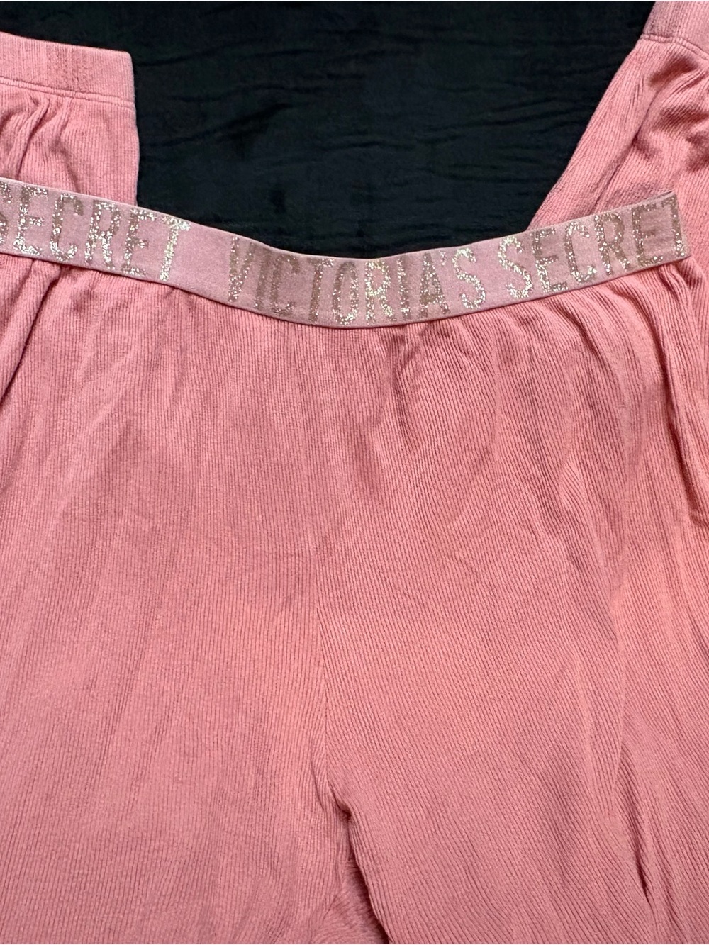 Victoria's Secret Pink Ribbed Lounge Pants with Glitter Logo Waistband